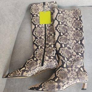 Gianni Bini boots 9 grey snake leather Gianna knee high pointy kitten new $180